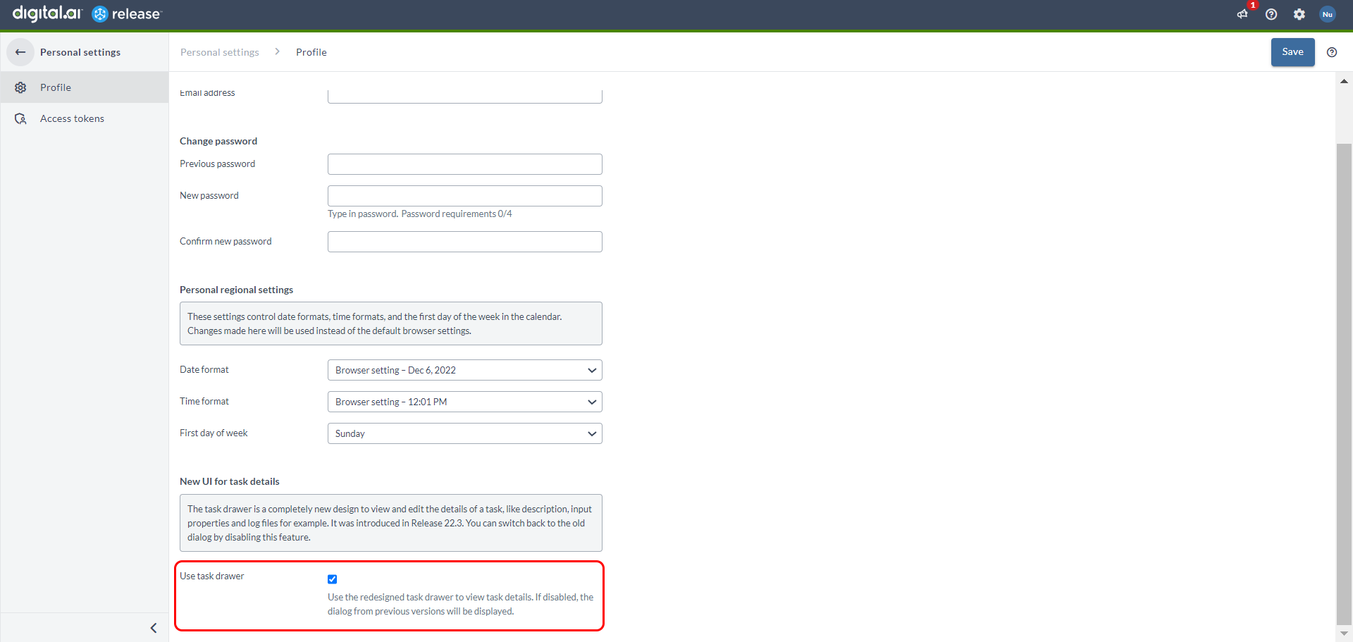 Task Drawer individual visible