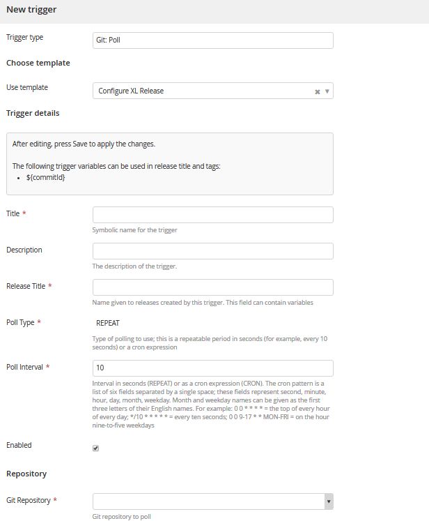 Git poll trigger configuration