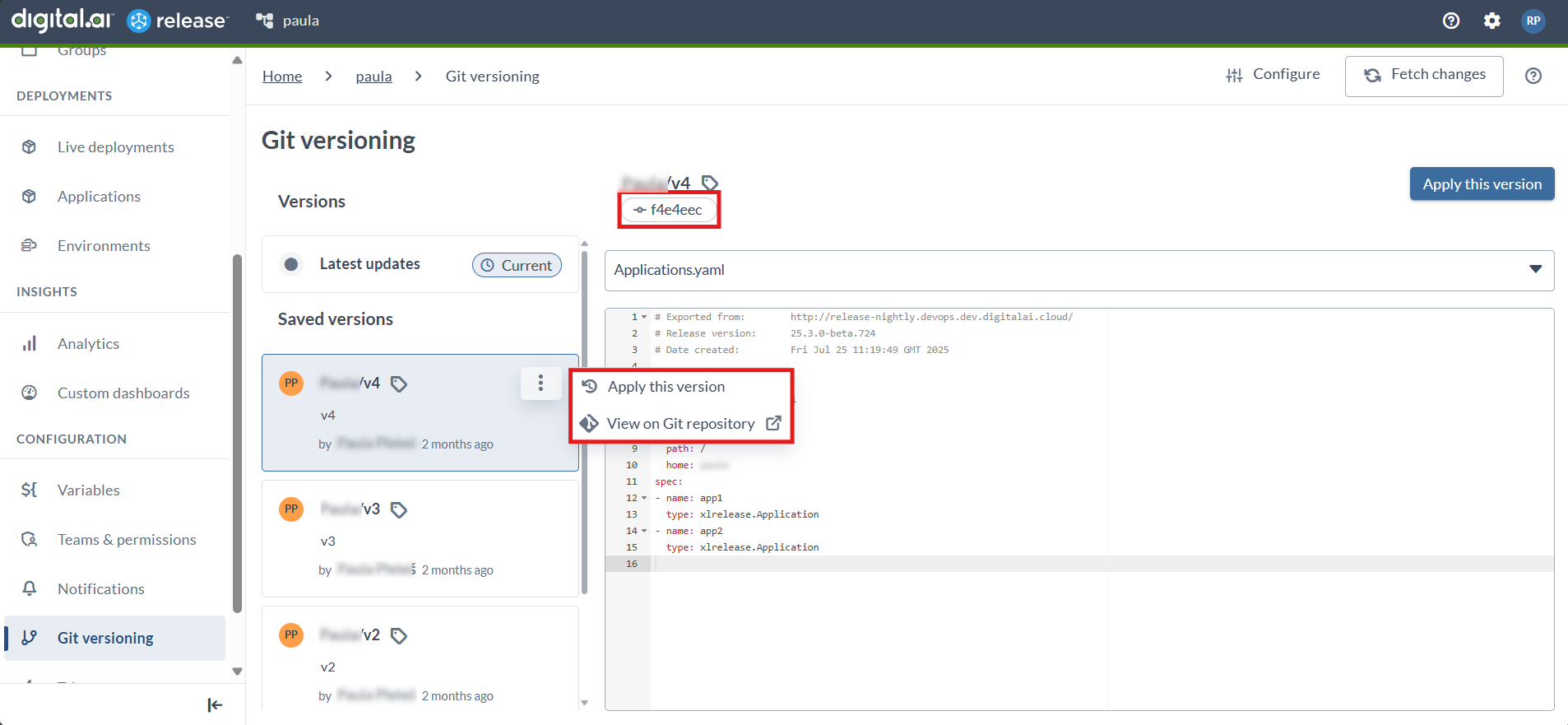 Git versioning miscellaneous improvements