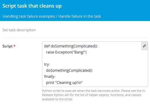 Sample Jython Script task with cleanup