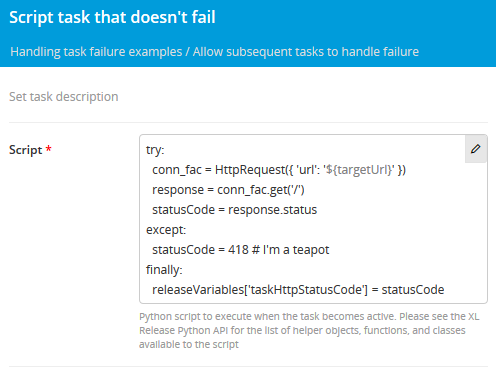 Sample Jython Script task that sets a variable