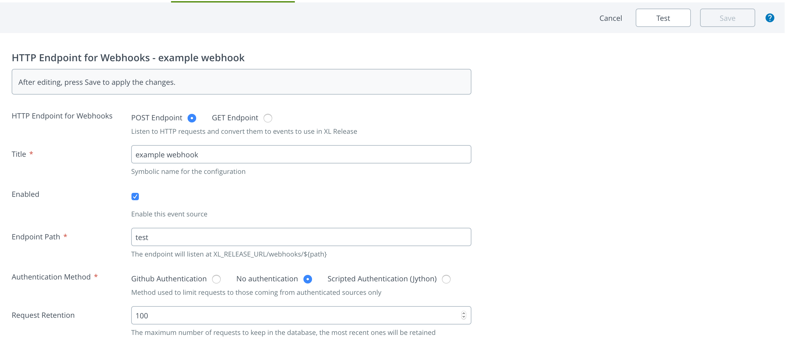 an HTTP endpoint for Webhooks being created