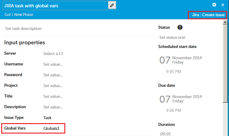 JIRA task with global variables