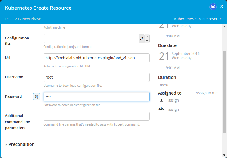 Kubernetes Create Resource task with URL to configuration file