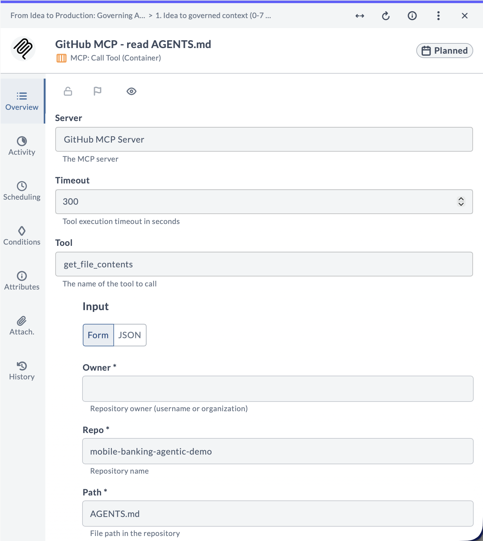MCP Tool Input form