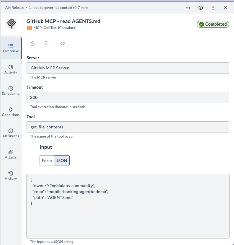 MCP Tool Input form