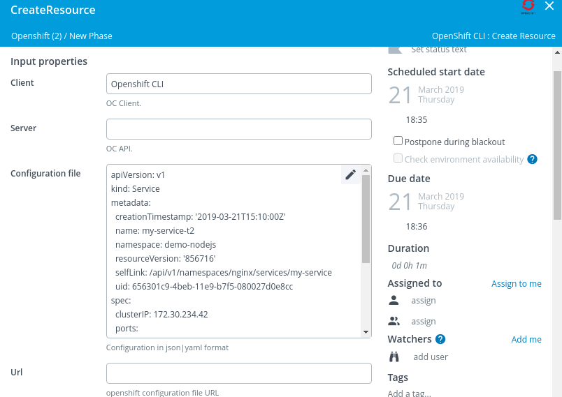 OpenShift Create Resource task with configuration file