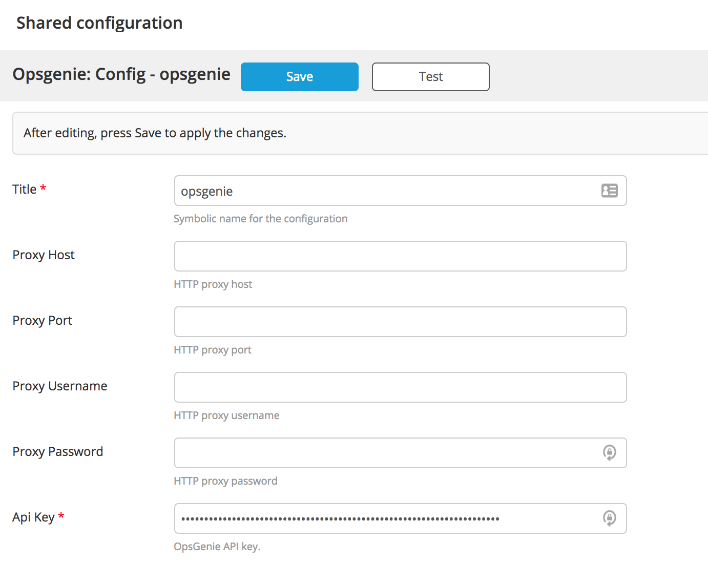 screenshot of OpsGenie Config