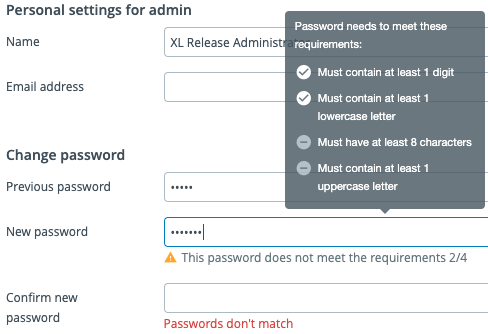 Password requirements