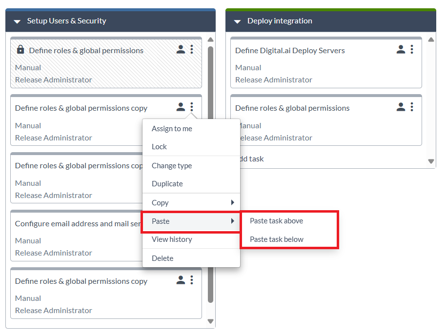 Paste task from Release Flow