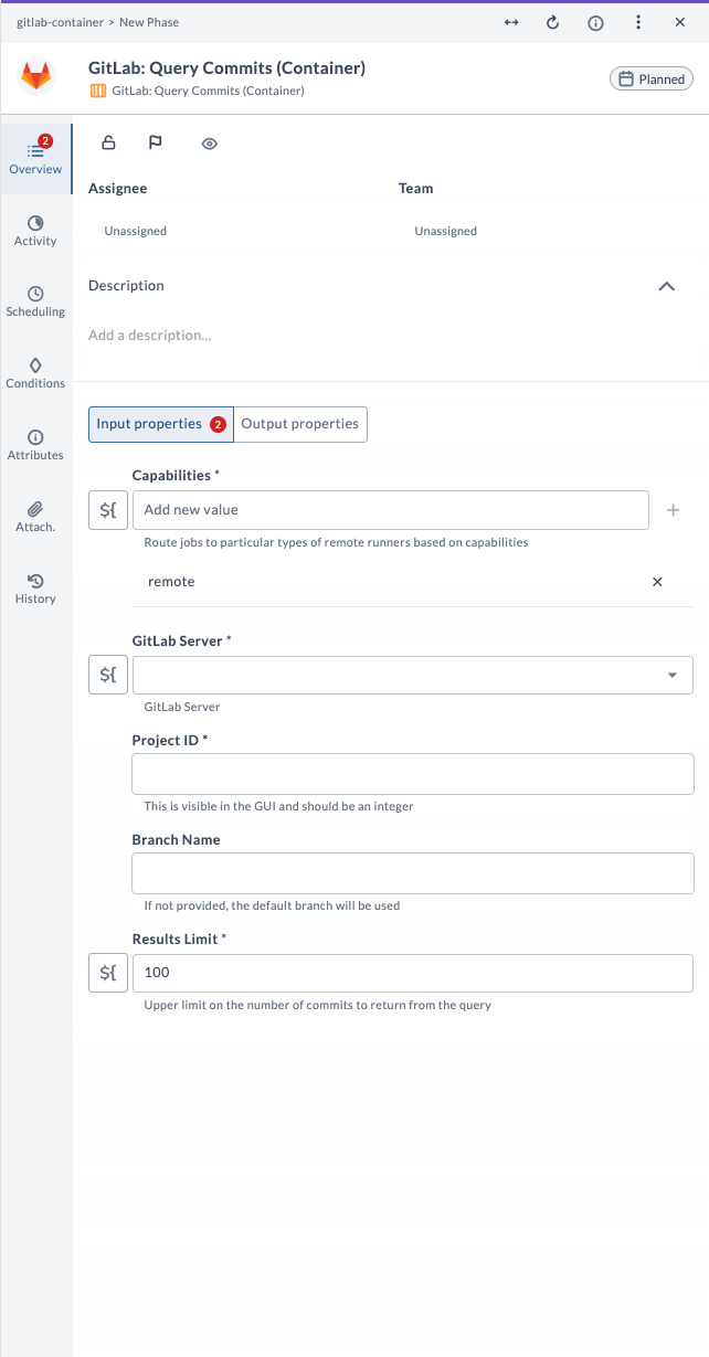 Query Commits Input