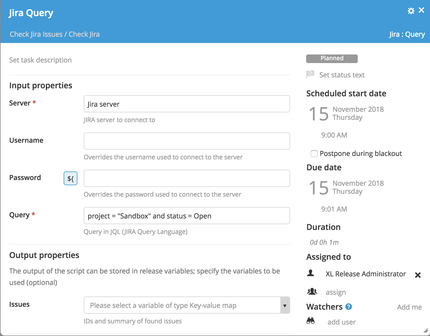 Empty template for Query JIRA task