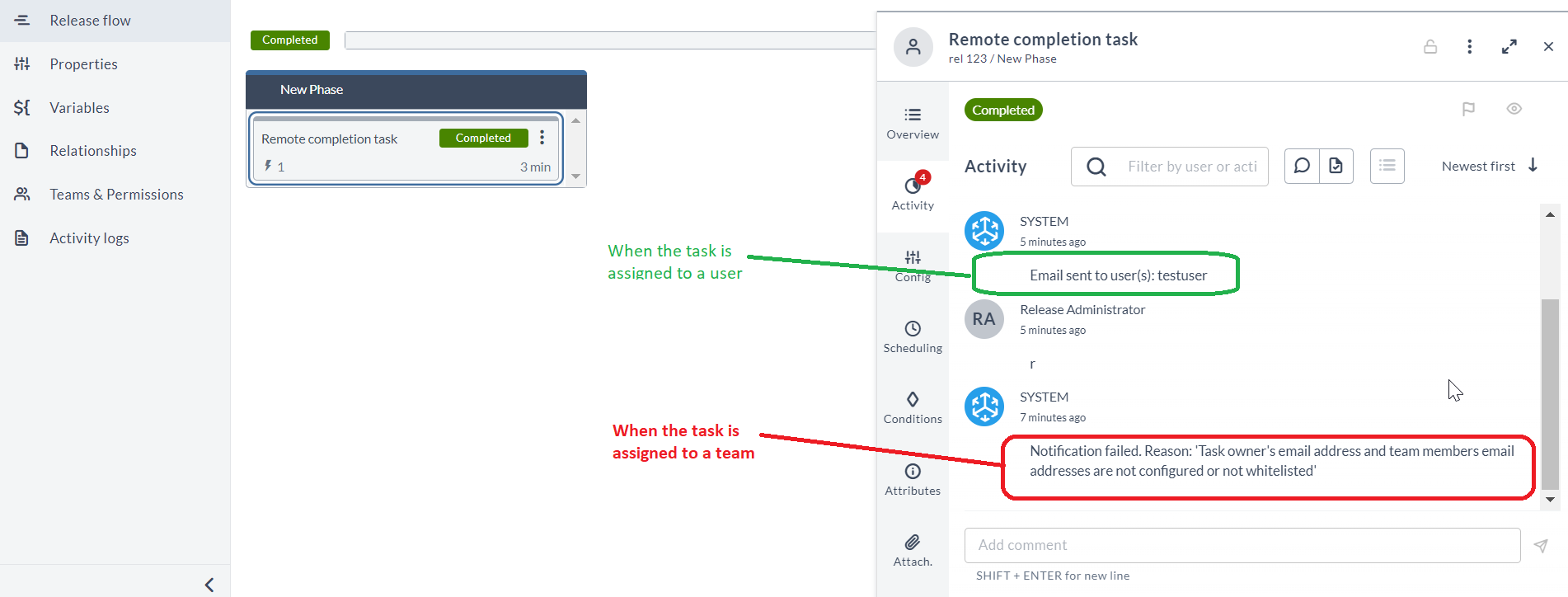 Remote completion task issue