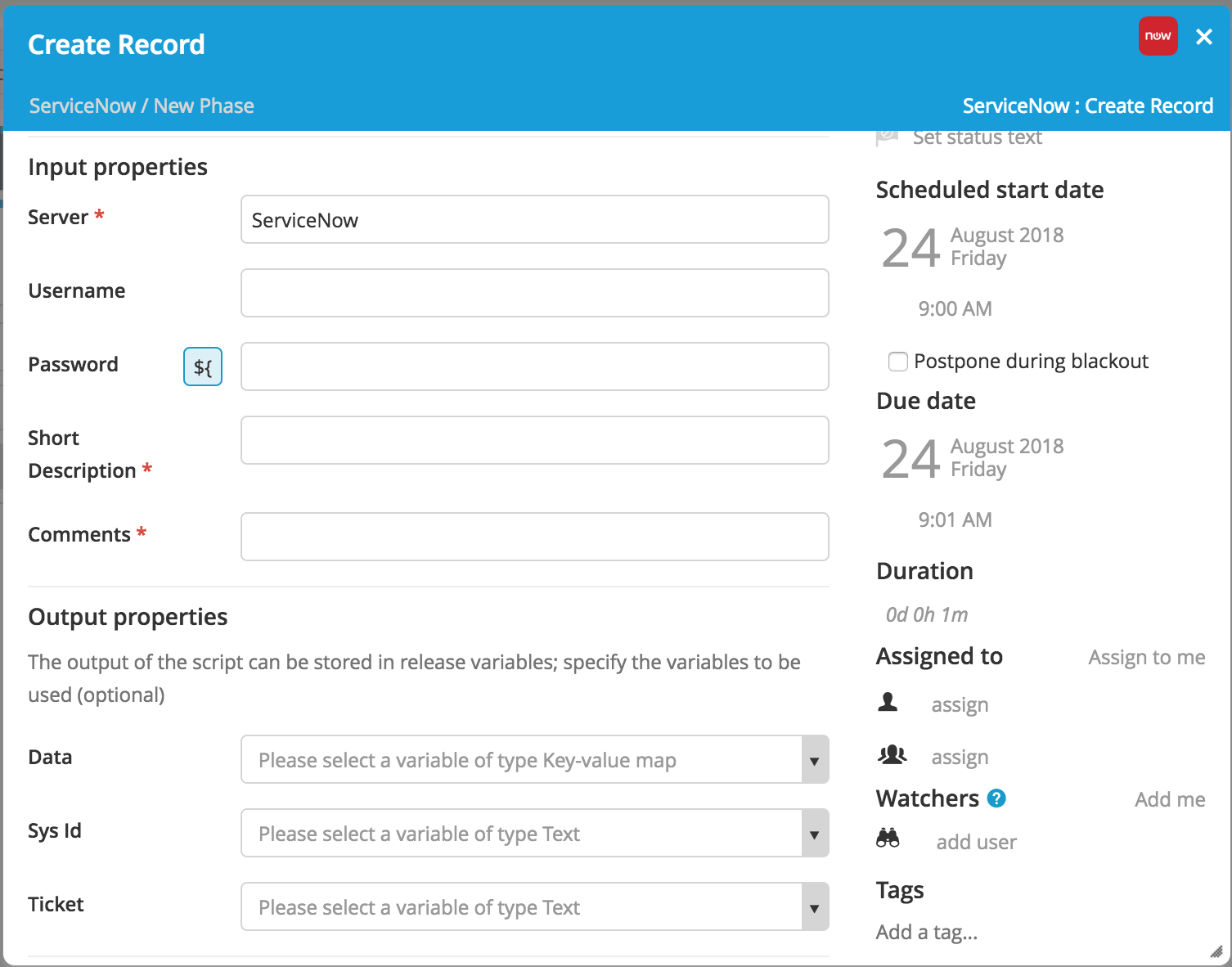 ServiceNow Create Record