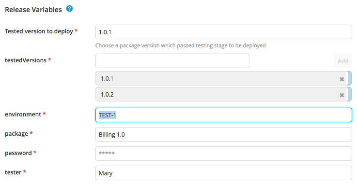 Setting variables when creating a release