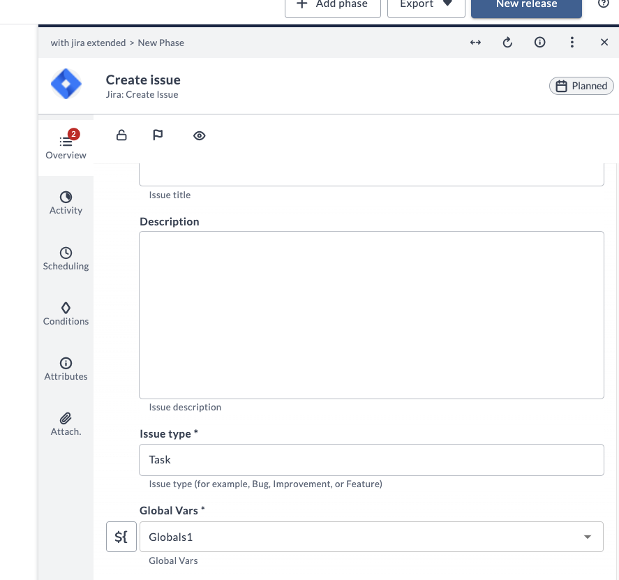 JIRA task with global variables