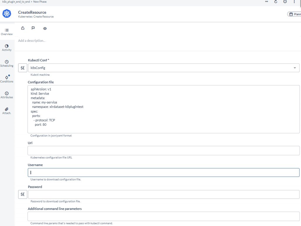 Kubernetes Create Resource task with configuration file