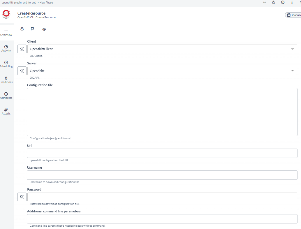 OpenShift Create Resource task with configuration file