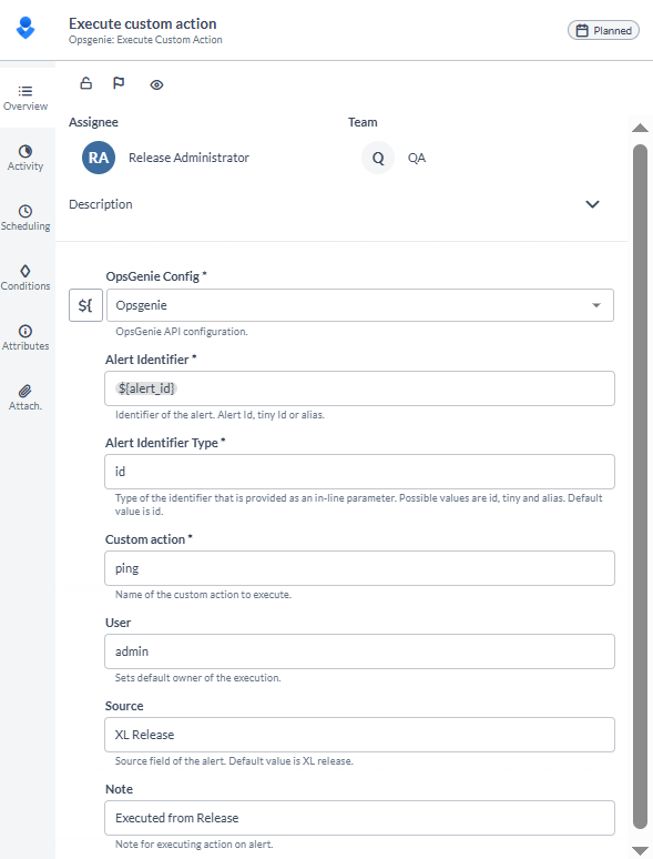 screenshot of Custom Action Alert