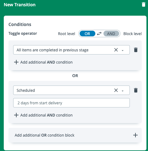 Transition conditions