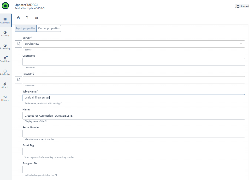 Update CMDB CI Task