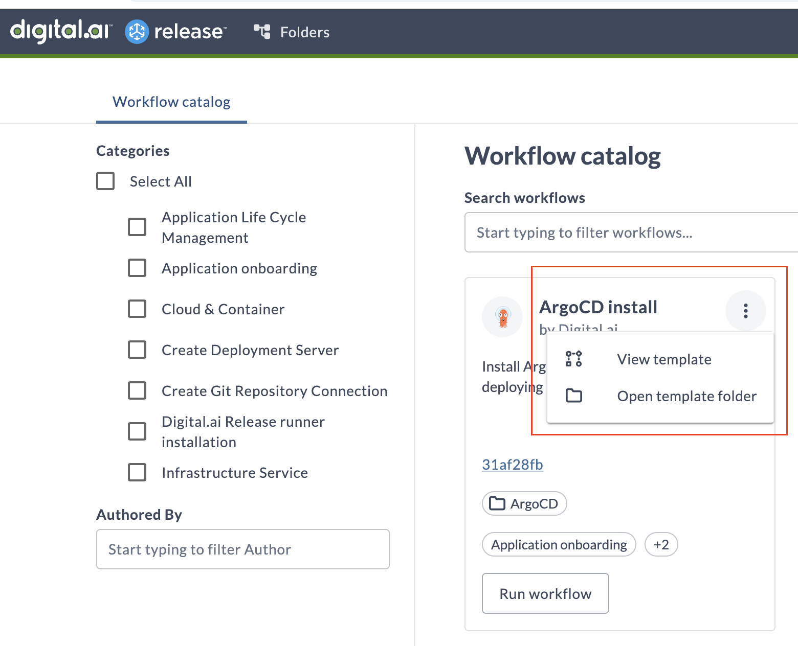 Workflow card ellipsis menu