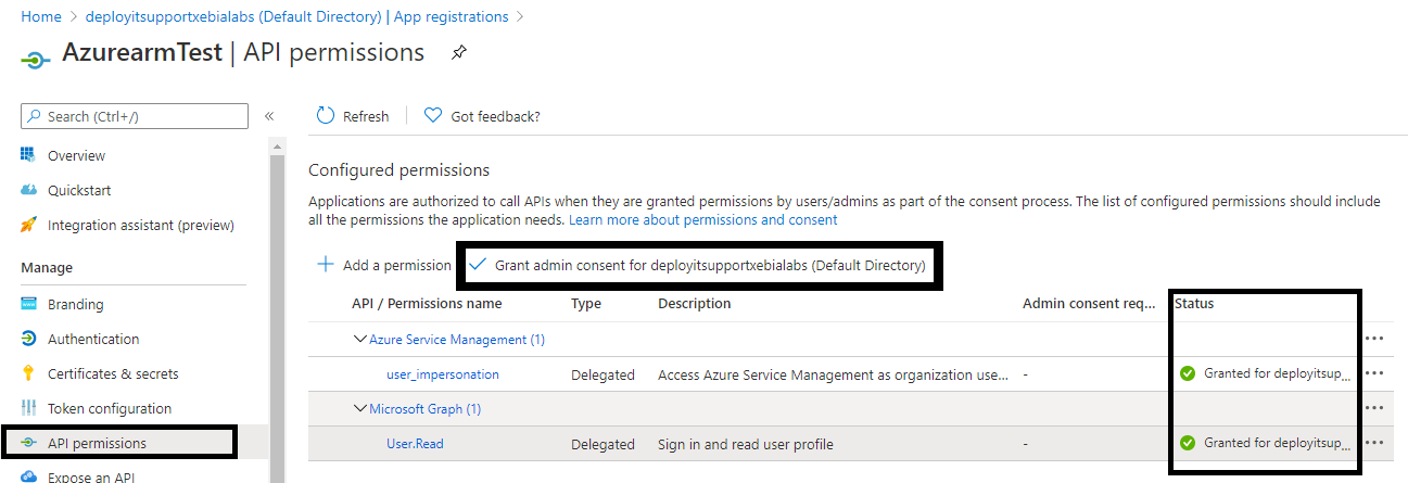 Azure ARM application configuration 