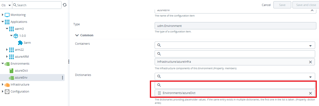 Azure Add  Dictionary Environment