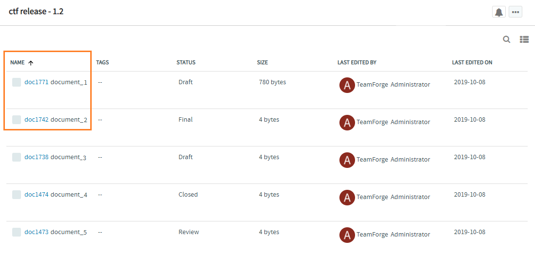 Redesigned List View: Document Name and Document ID (link) shown under the "Name" column