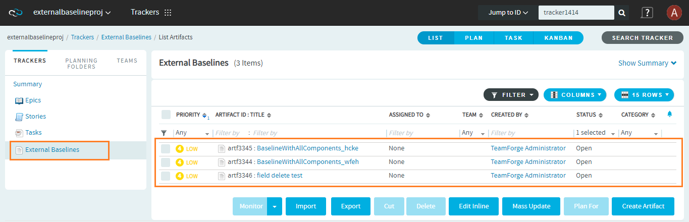 "External Baselines" Tracker with artifacts