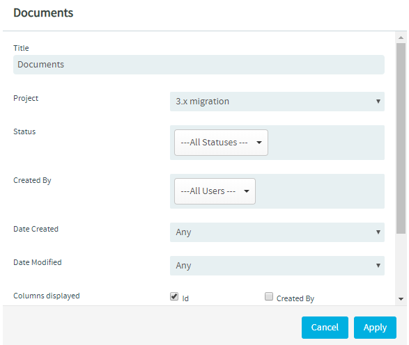 Filter criteria based on which documents get listed on the "Documents" widget