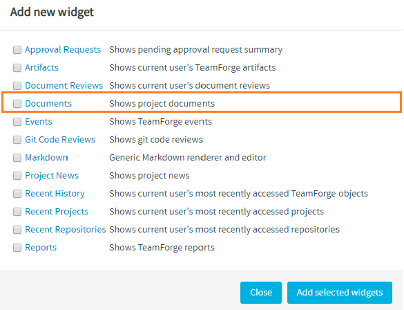 New "Documents" widget option