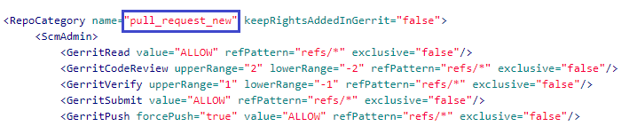 User-defined repository category "pull_request_new" in TeamForgeGerritMappings.xml file