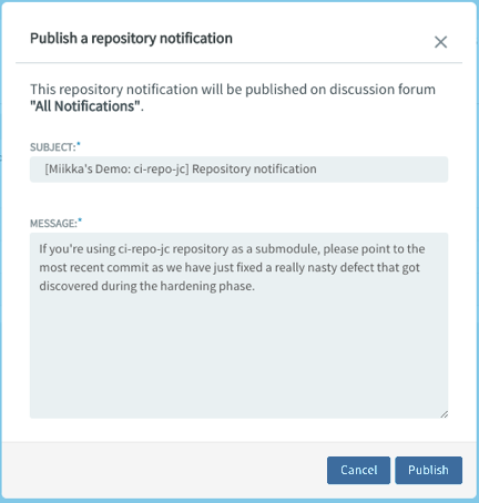 Subject and Message for notification email