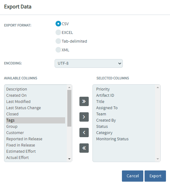 The Export Data dialog