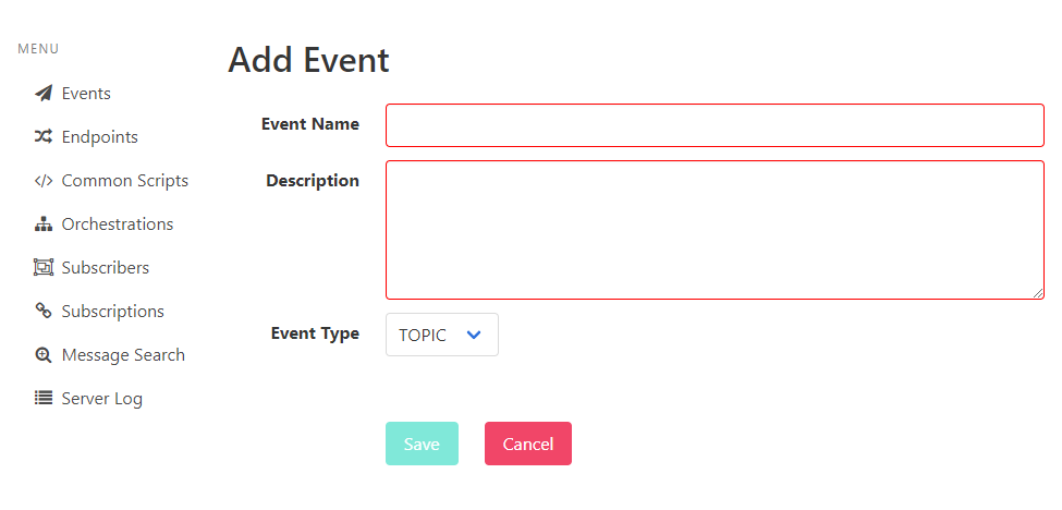 The Add Event page