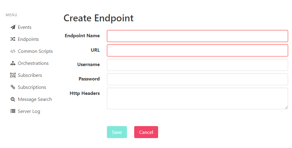 The Create Endpoint page