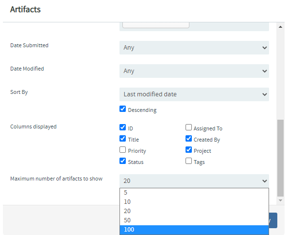 Maximum number of artifacts to show