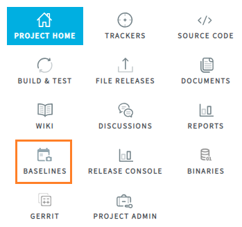 Baselines tool added to the Project Home menu