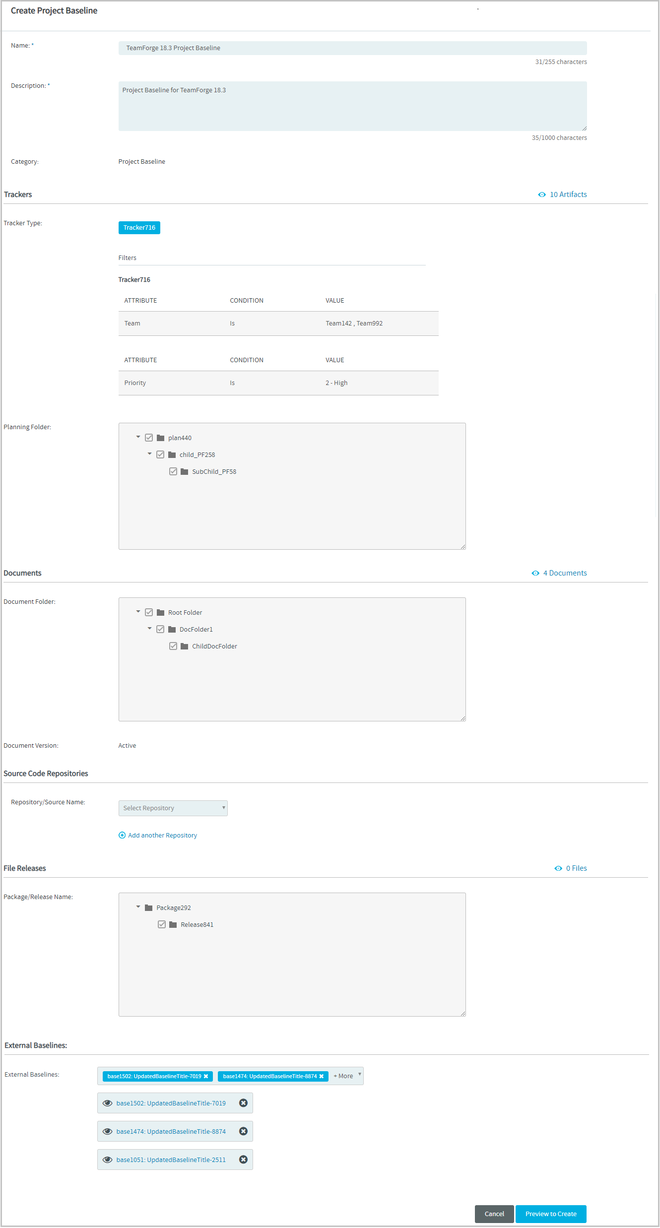 Create Project Baseline