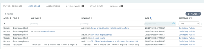 dependency change log