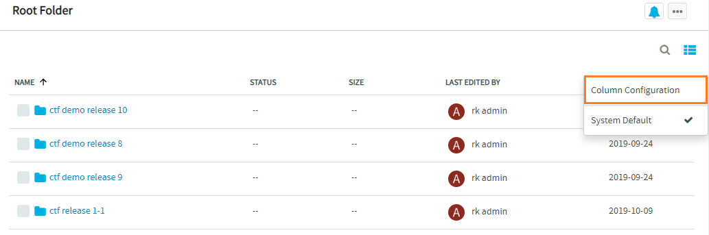 Column Configuration option