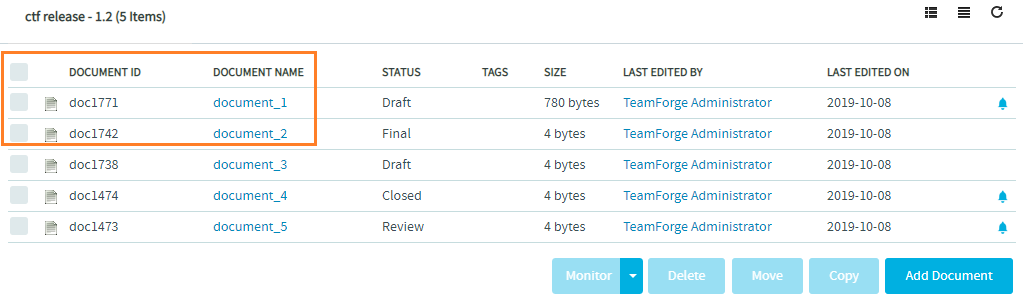 Existing List View: Document Name and Document ID in separate columns