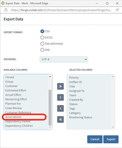 export tracker associations