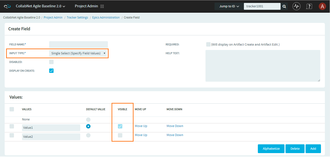 &quot;Visible&quot; check box for single-select field values