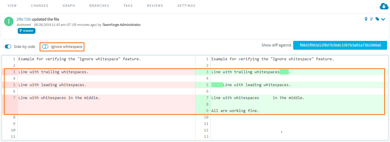 Code changes including whitespace