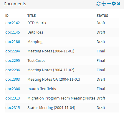 Documents Widget listing documents based on selected project and other filter criteria