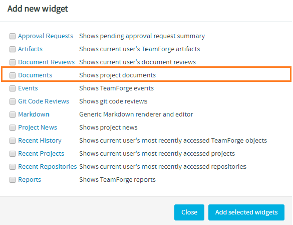 New &quot;Documents&quot; widget option