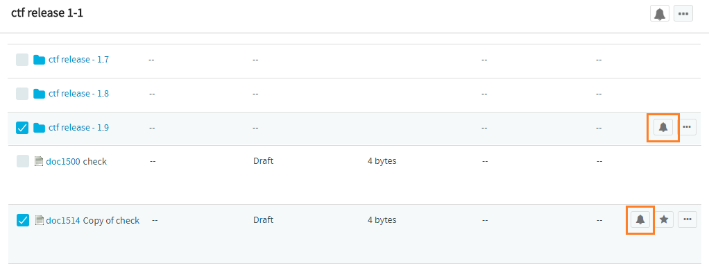 In-context monitor icons for the individual document folders and documents